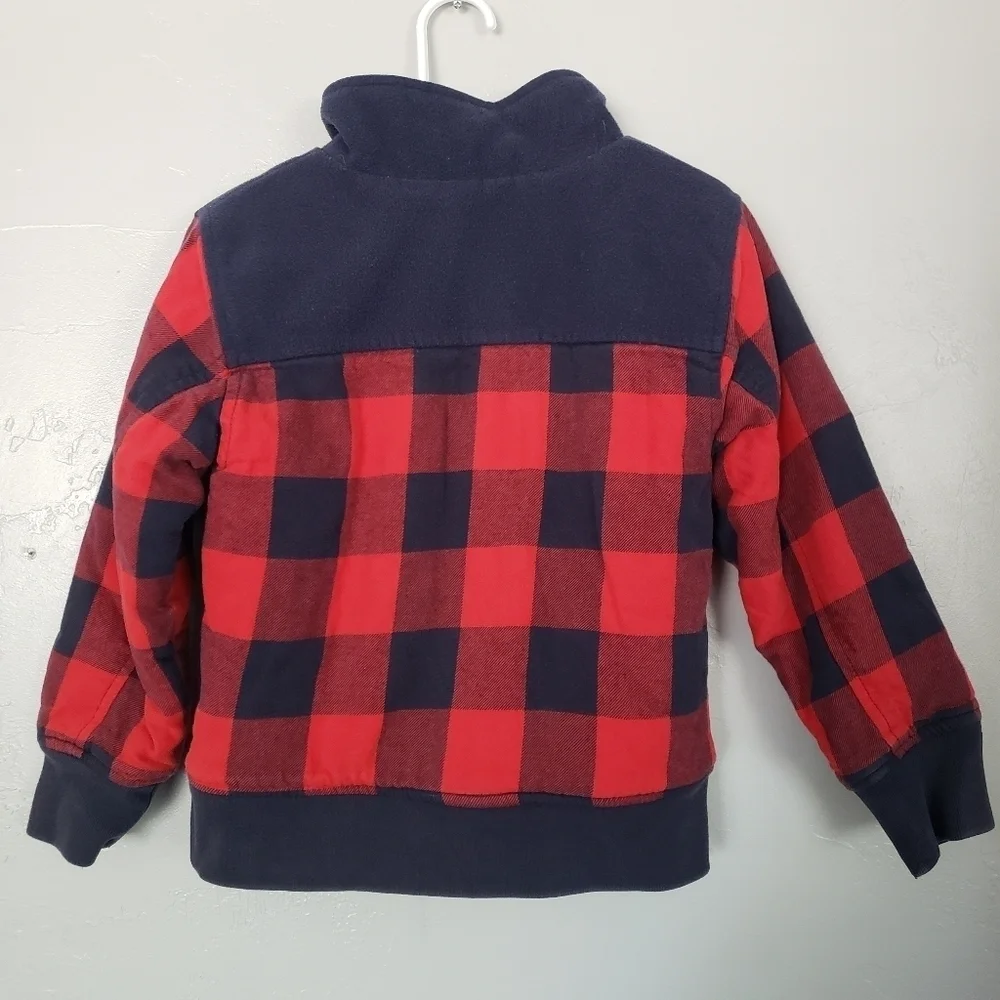Osh Kosh Full Zip Jacket Red Navy Plaid Sherpa 6 S